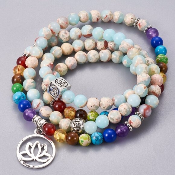 NWOT - 4 Circle Natural Gemstone stretch wrap bracelet can be Necklace - Picture 1 of 3